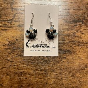 Handcrafted Sterling Silver Paw Earrings - Black and Silver
